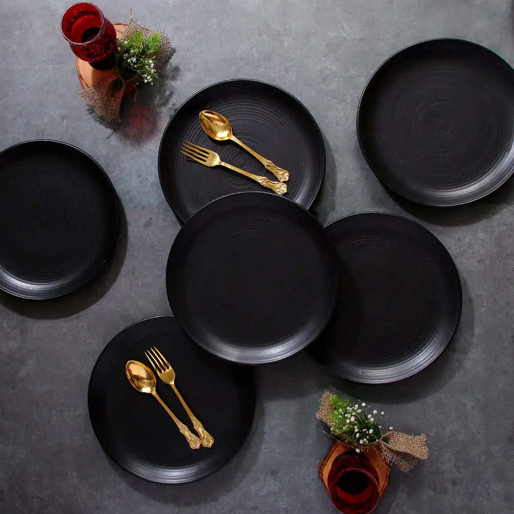 7 Lead-Free Ceramic Dinner Plate | Handmade Ceramic Quarter Dinner Plate - Black