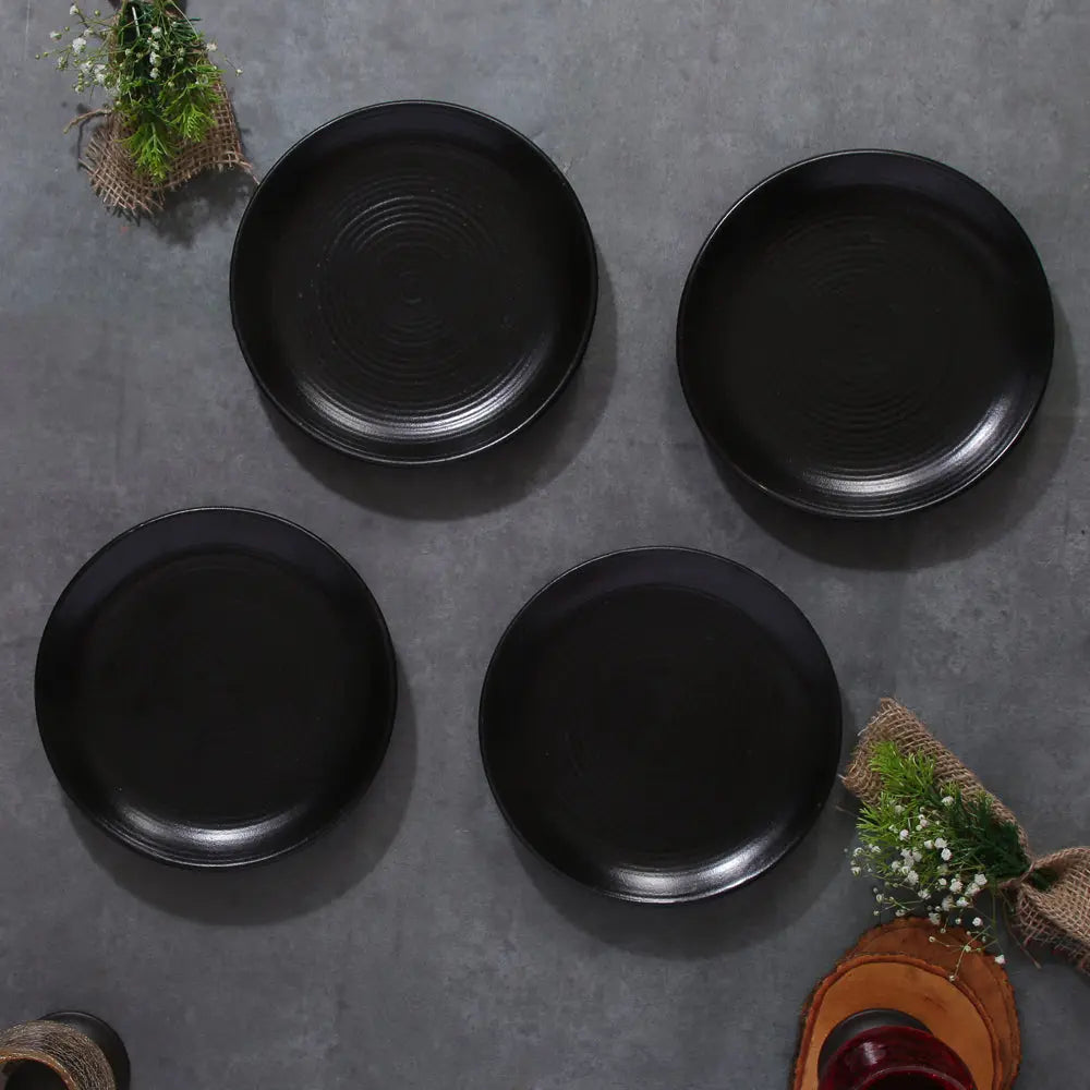 7 Lead-Free Ceramic Dinner Plate | Handmade Ceramic Quarter Dinner Plate - Black