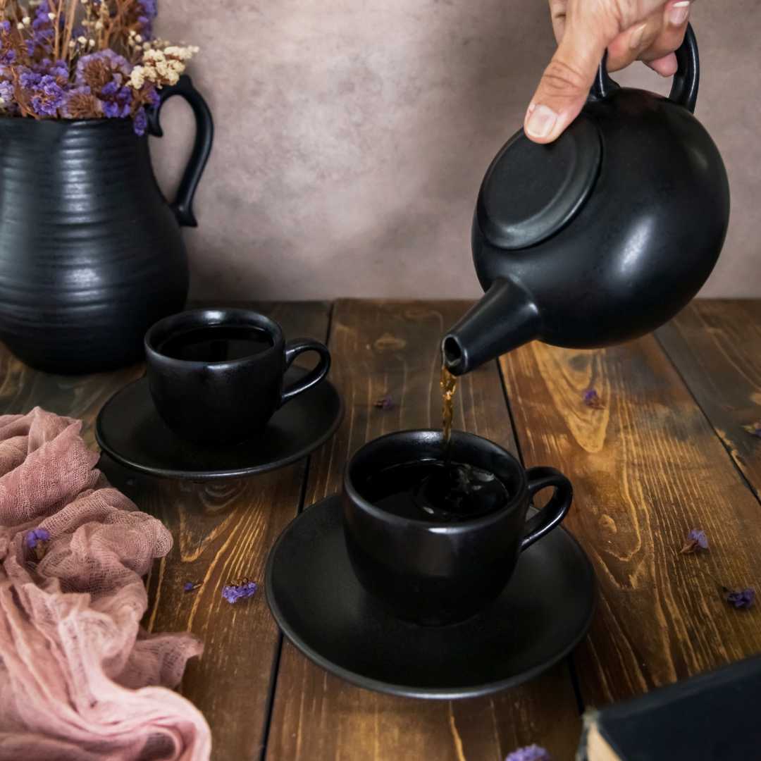 Black Ceramic Cup & Saucer | Enchanting Ceramic Cup & Saucer - Black