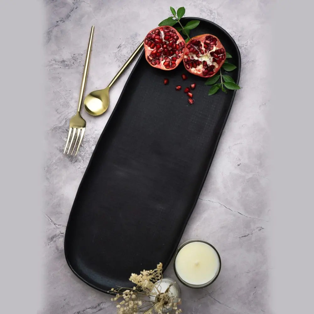 Large Black Serving Platter - Lead-Free and Dishwasher Safe | Handmade Ceramic Extra Large Serving Platter - Black