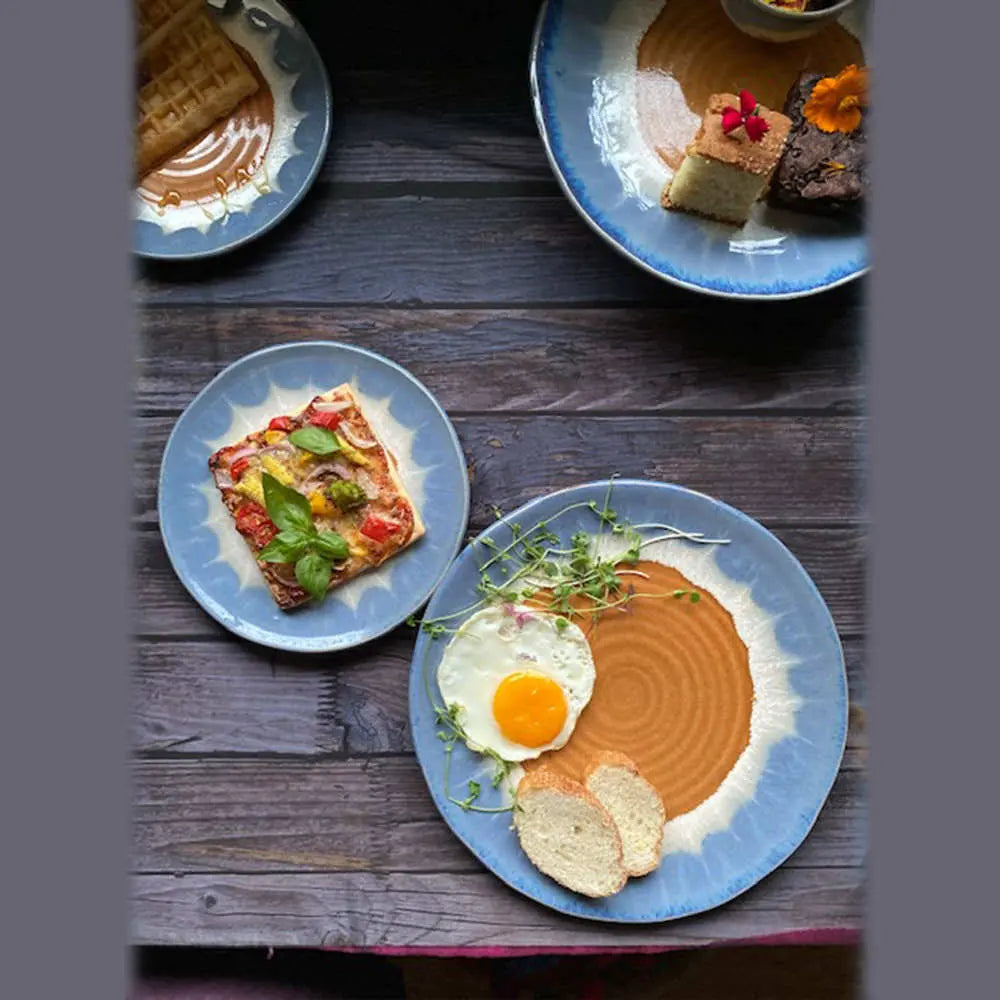 Blue and Orange Handmade Ceramic Plate Set | Handmade Ceramic Dinner & Salad Plate Set - Multi Color