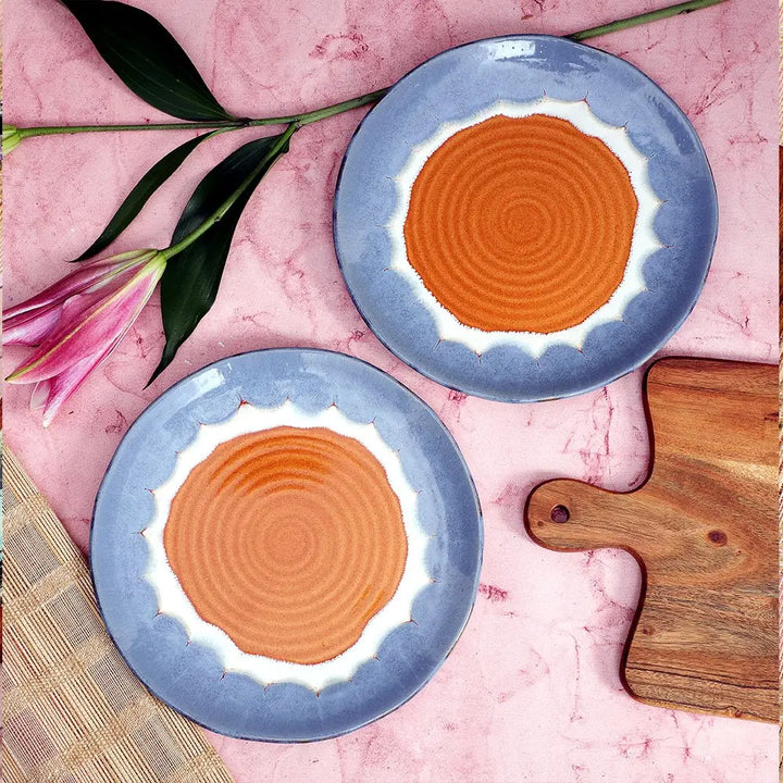 Blue and Orange Handmade Ceramic Plate Set | Handmade Ceramic Dinner & Salad Plate Set - Multi Color