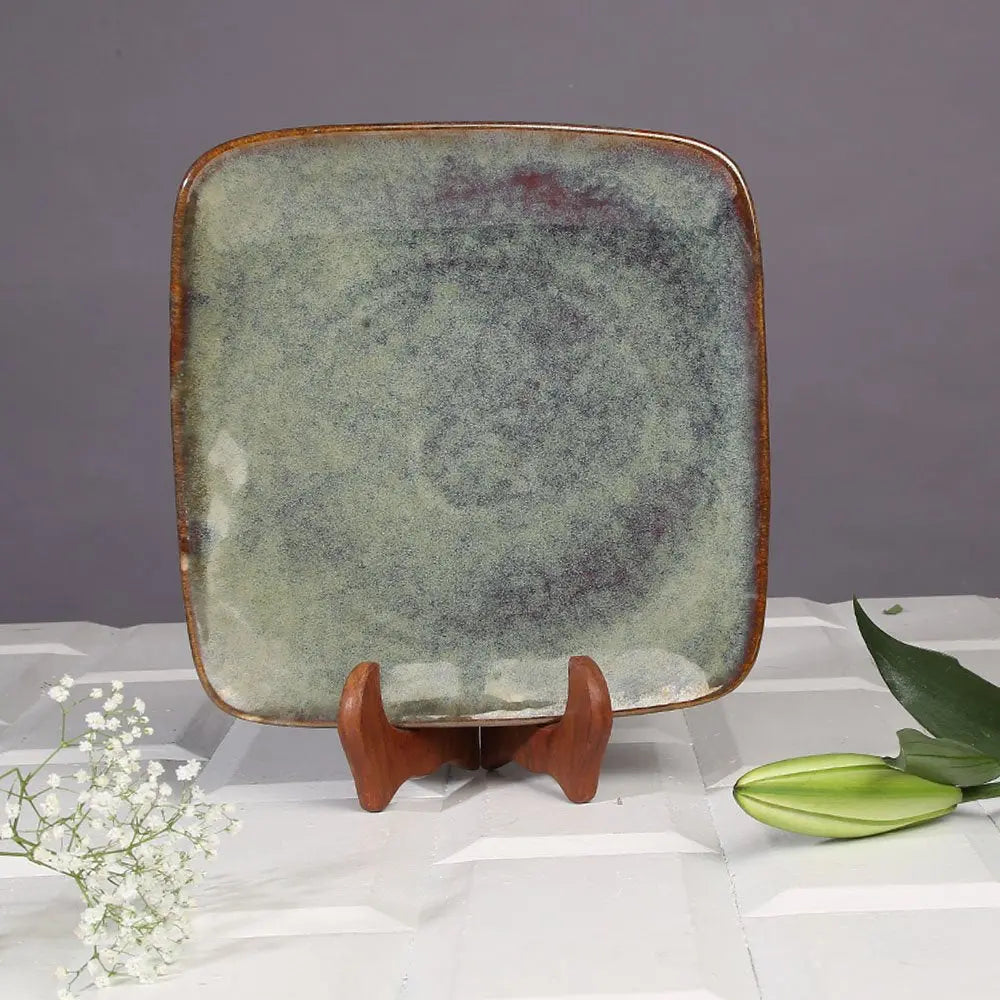 Dark Olive Green Ceramic Serving Platter Set | Handmade Ceramic Square Serving Platter Set of 2 - Dark Olive Green