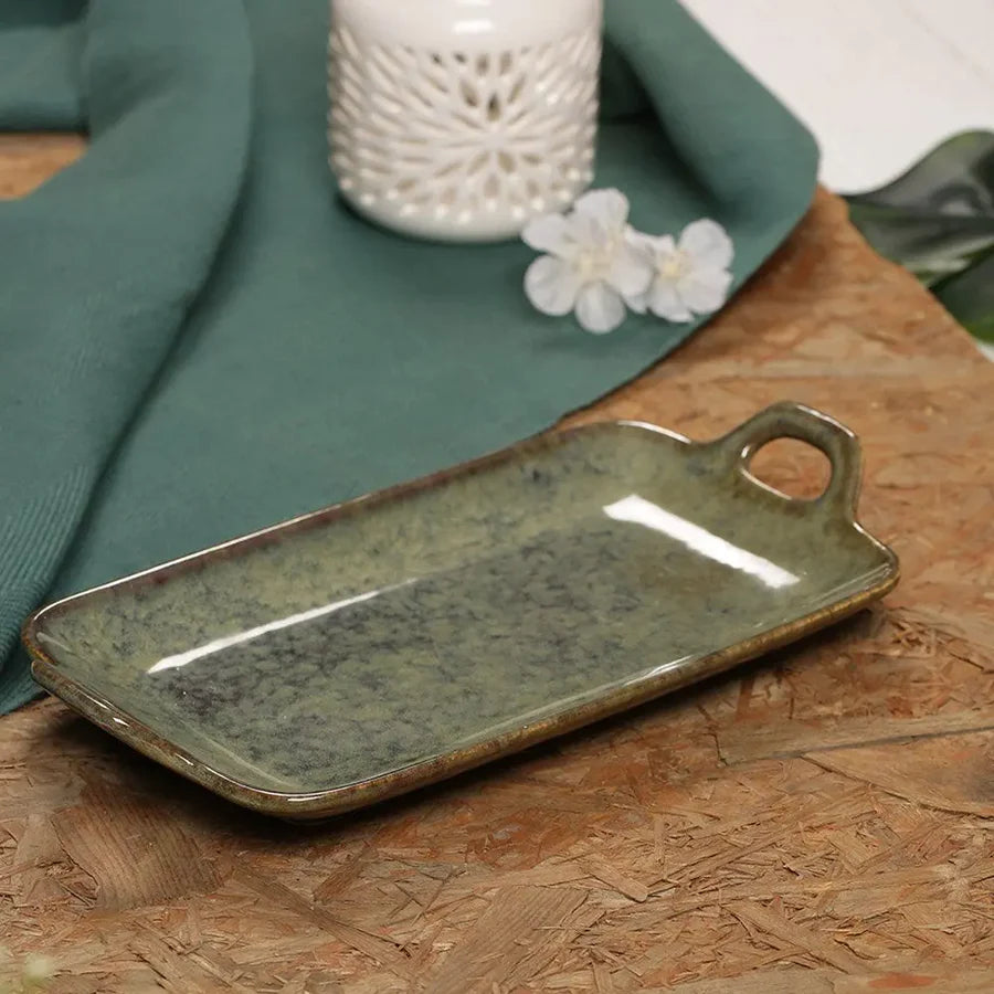 Large Dark Olive Green Ceramic Serving Tray | Handmade Ceramic Large serving tray - Dark Olive Green