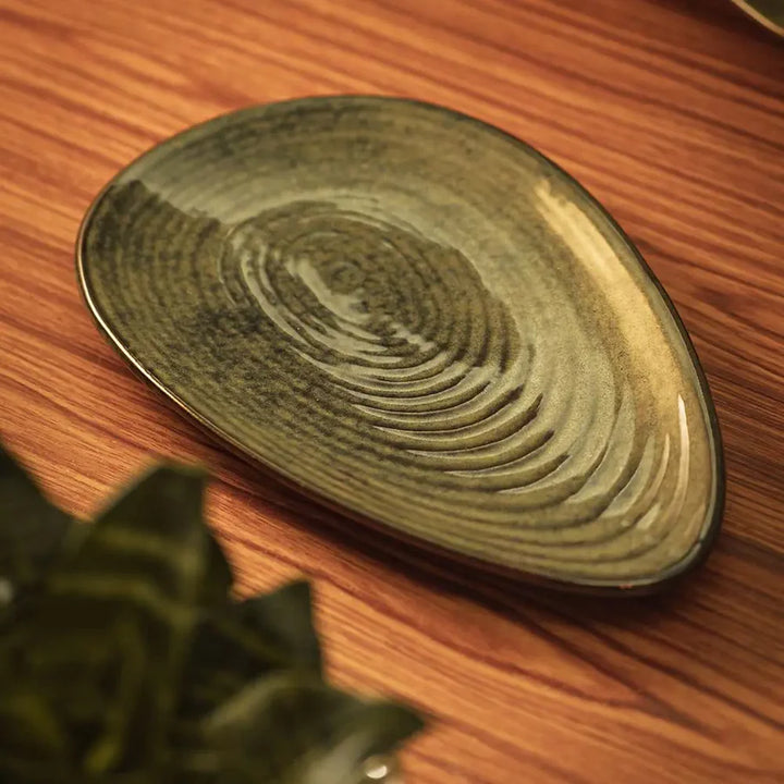 Large Dark Olive Green Ceramic Serving Platter Set | Handmade Ceramic Large Serving Platter Set of 2 - Dark Olive Green