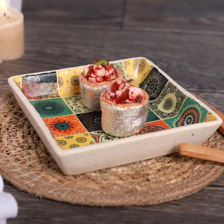 Handmade Ceramic Serving Tray | Handmade Ceramic Serving Tray - Multi Color