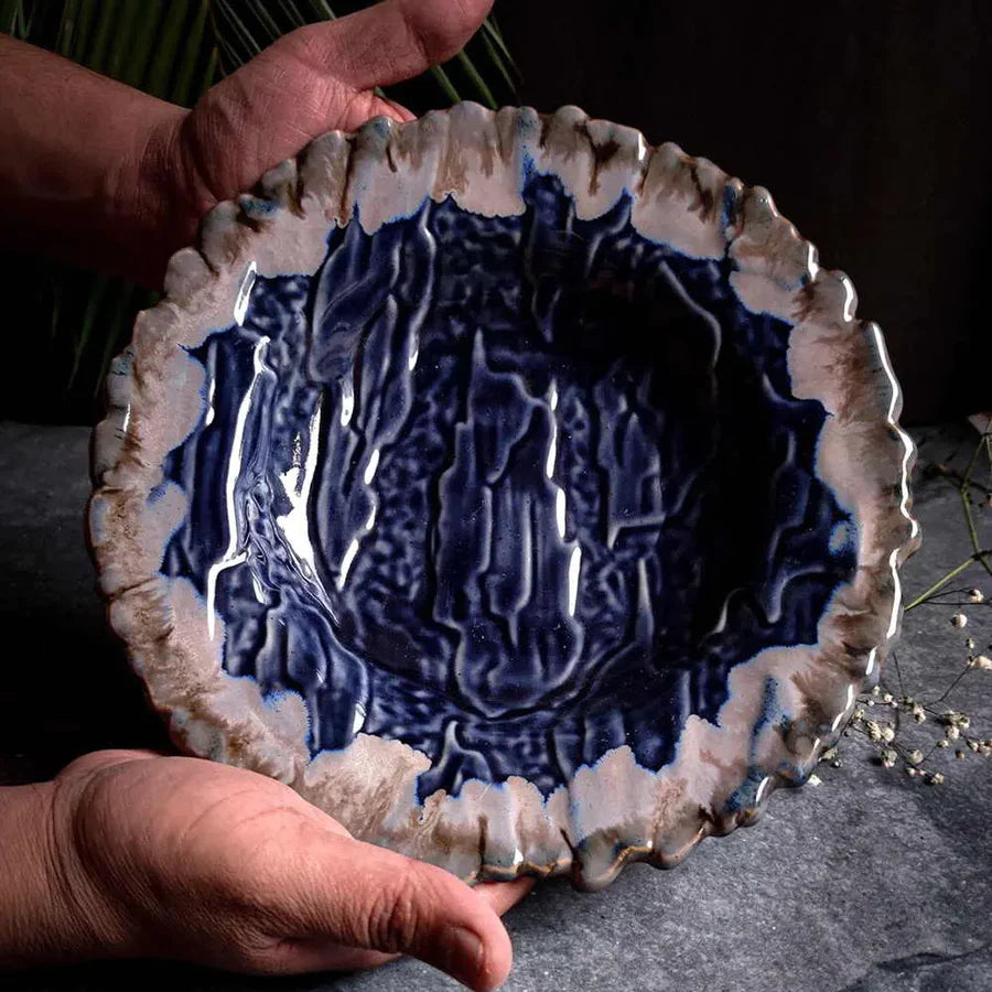 Handmade Textured Pasta Platter Set | Handmade Ceramic Textured Pasta Platter Set of 6 - Blue