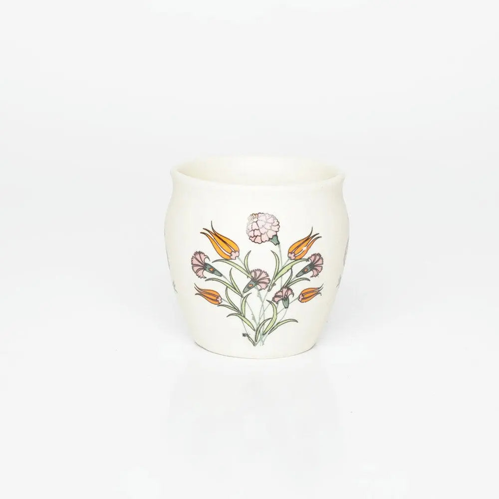 Ceramic Tea Kulhad Set of 2 - White - Orange Tulip Design | Exclusive Orange Tulip Ceramic Tea Kulhad Set of 2 - White
