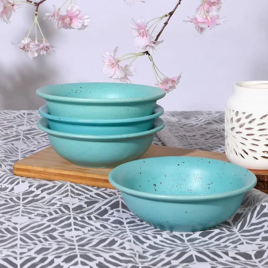 Set of 4 Handmade Ceramic Sky Blue Serving Bowls | Handmade Ceramic Serving Bowl Set of 4 - Sky Blue