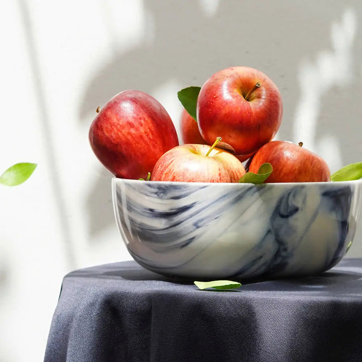 Handmade Ceramic Serving Bowl | Handmade Ceramic Big Serving Bowl - White & Blue