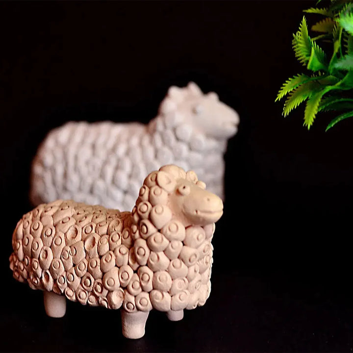 Small Handmade Terracotta Sheep Sculpture Set | Handmade Terracotta Sheep Sculpture