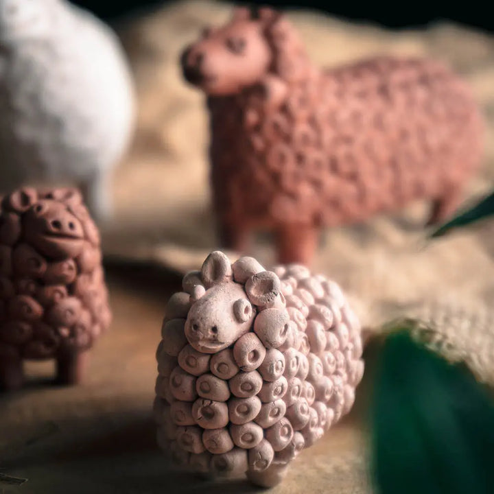 Small Handmade Terracotta Sheep Sculpture Set | Handmade Terracotta Sheep Sculpture