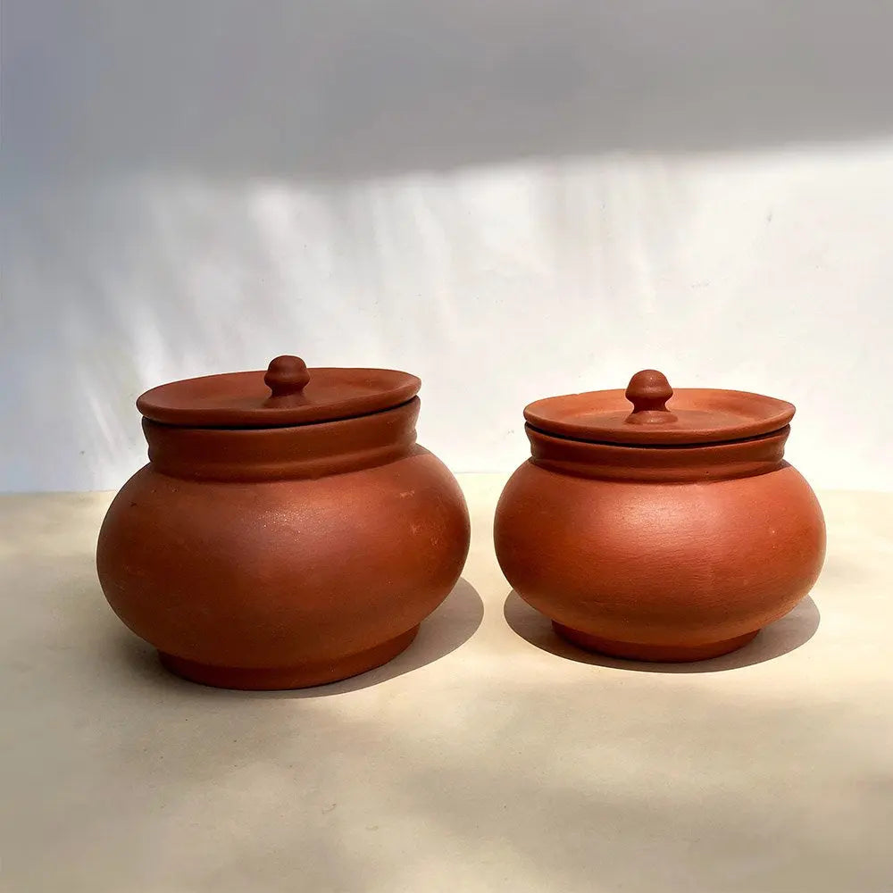 Terracotta Water Set: Safe and Durable | Handmade Terracotta Water Dekchi with Lid Set of 2