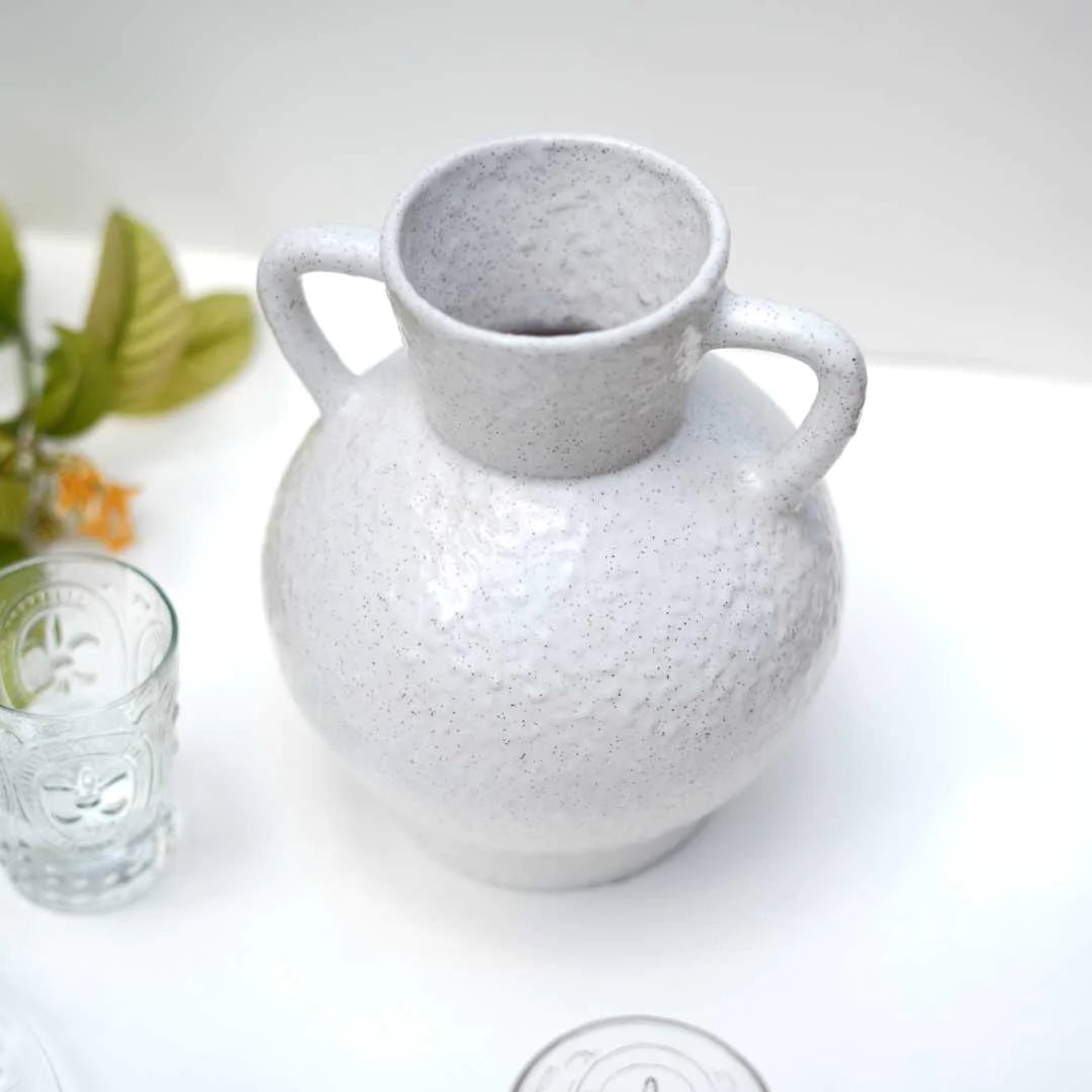 White Ceramic Vase - 8x8x9 inches | Artistic Ceramic Medium Vase - White