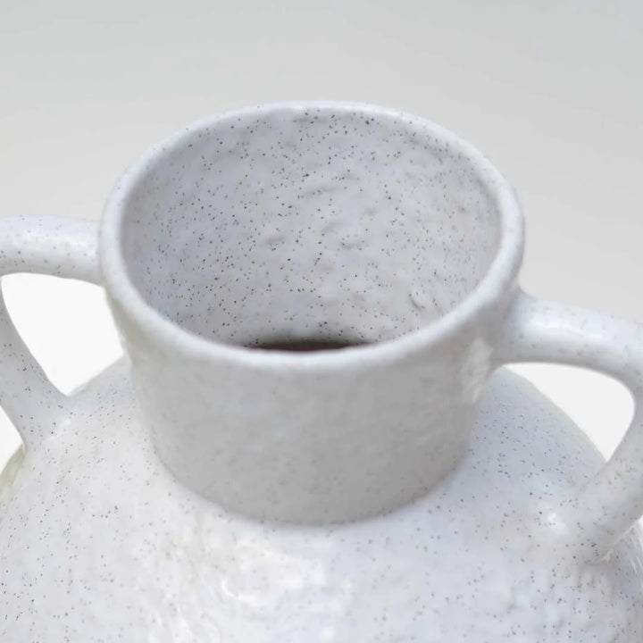 White Ceramic Vase - 8x8x9 inches | Artistic Ceramic Medium Vase - White