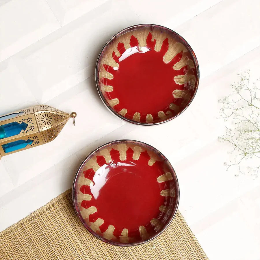 Handmade Ceramic Serving Bowl Set | Handmade Ceramic Serving Bowl Set of 2 - Deep Red