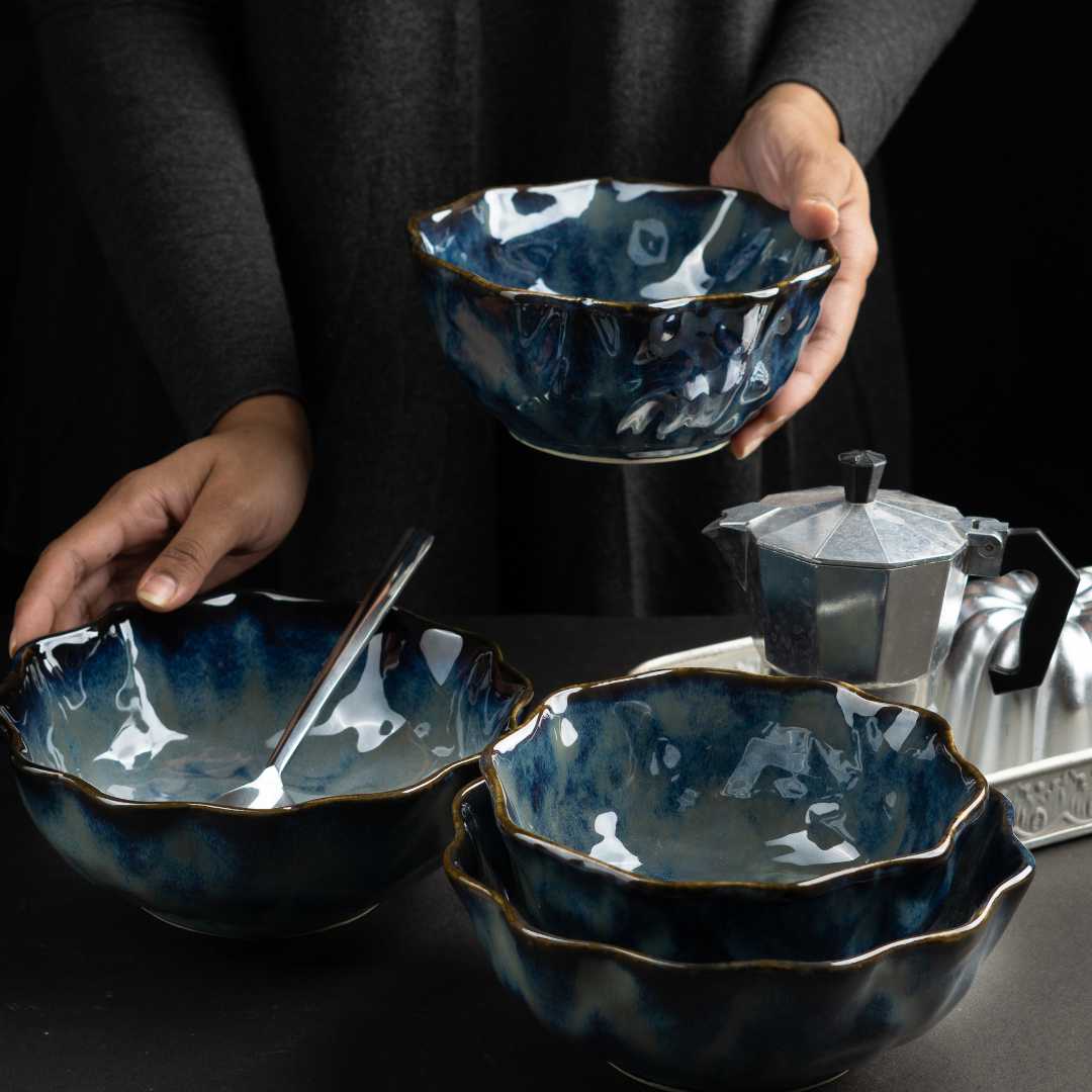 Midnight Blue Ceramic Serving Bowl, 750ml | Handmade Ceramic Large Serving Bowl - Midnight Blue