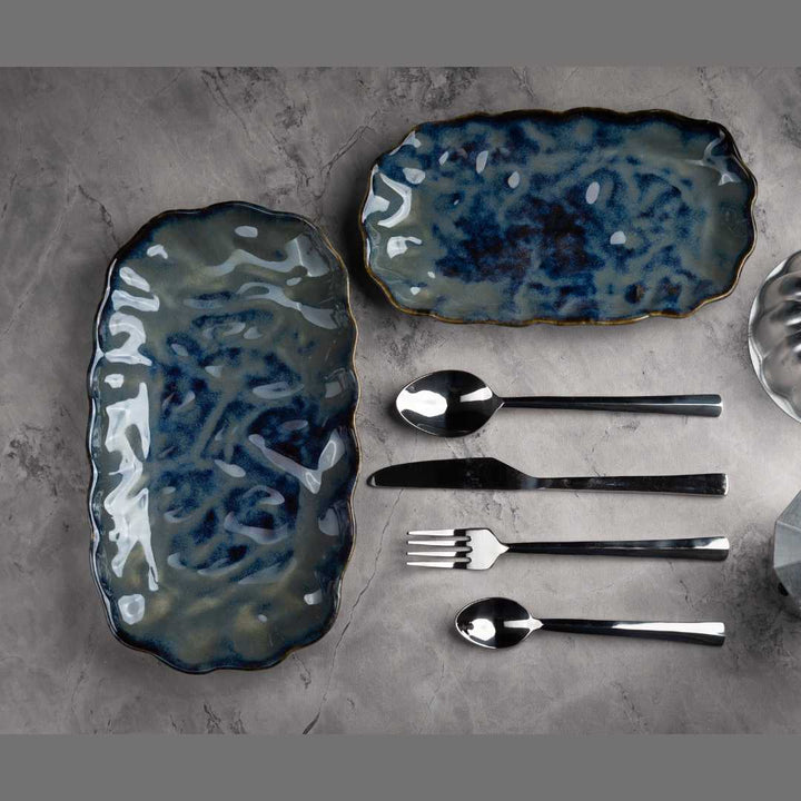 Blue Ceramic Rectangular Platter | Artistic Ceramic Medium Rectangular Platter - Blue