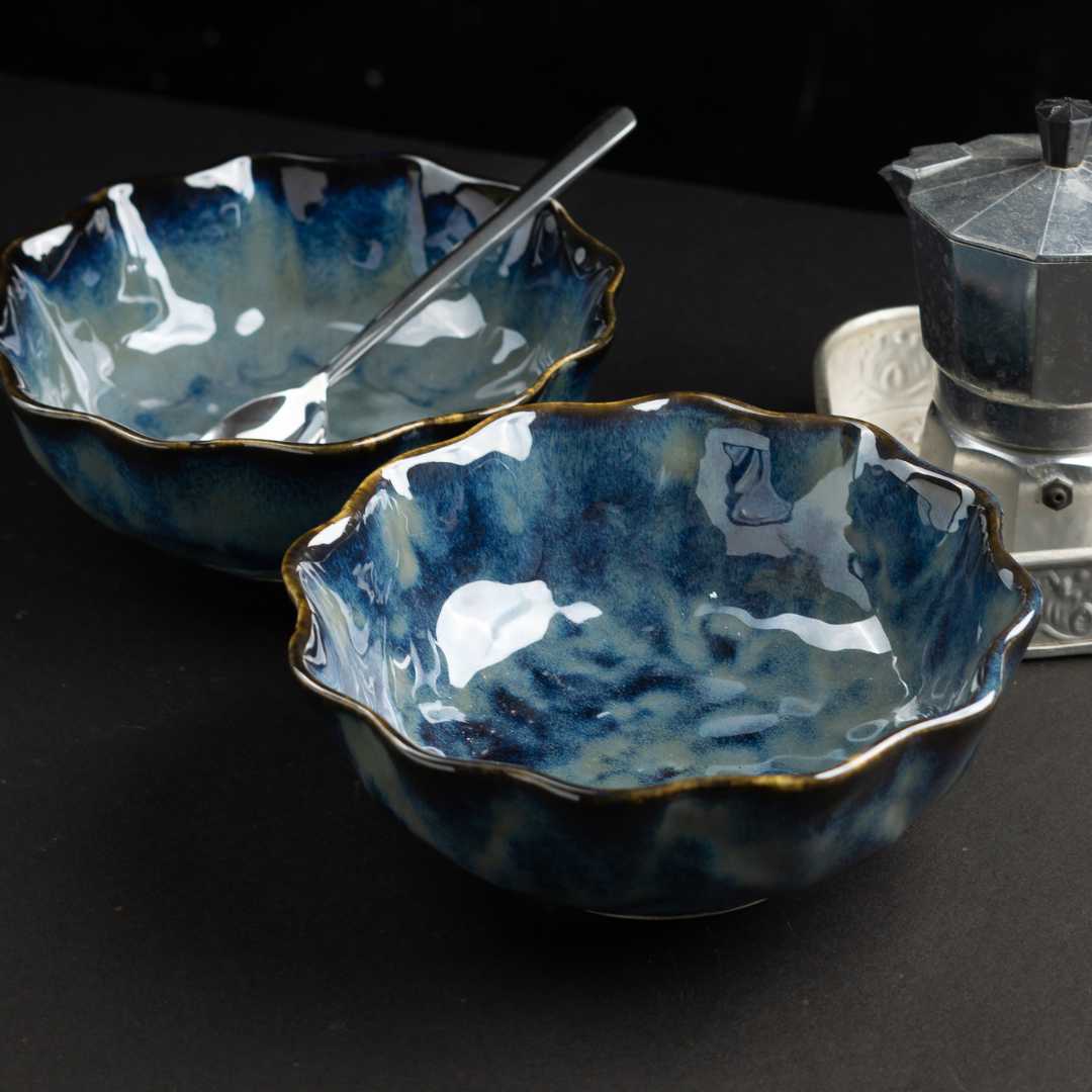 Blue Ceramic Serving Bowl - 750ml | Handmade Medium Ceramic Serving Bowl - Blue