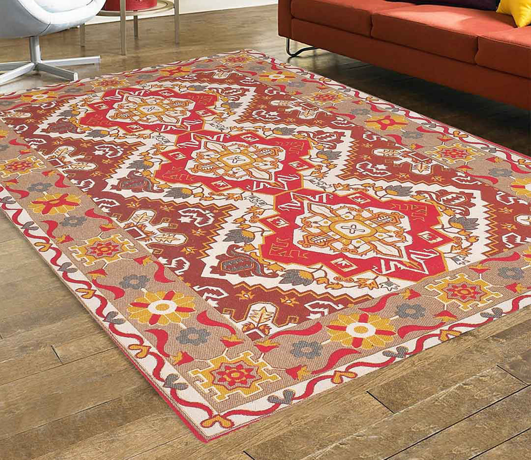 Rusty Red Ethnic Printed Cotton Carpet