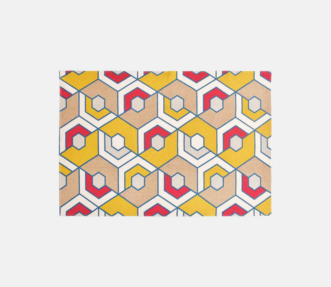 Yellow Honeycomb Design Printed Cotton Carpet