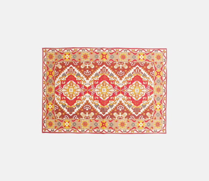 Rusty Red Ethnic Printed Cotton Carpet