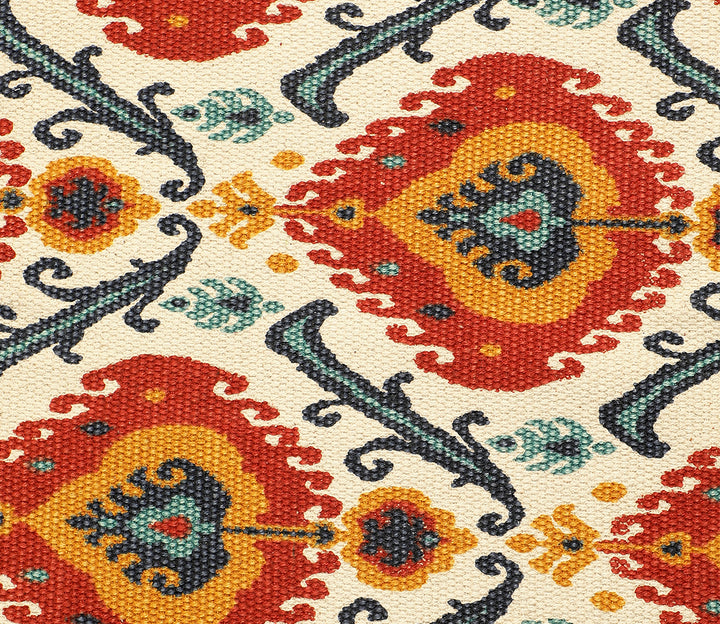 Vibrant Red Floral Printed Cotton Carpet