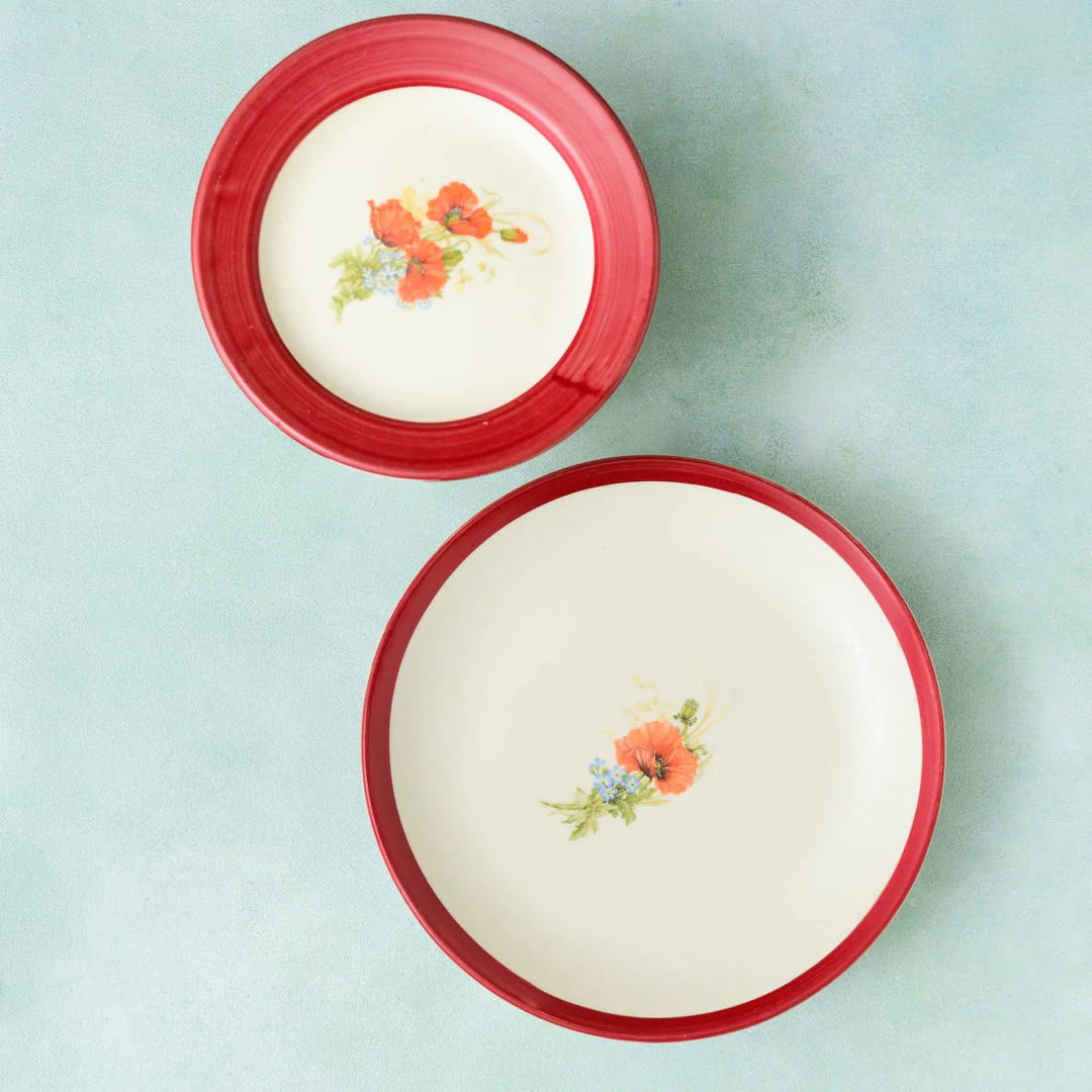Ceramic Plate Set with Orange Flower Design | Handpainted Wall Decor Ceramic Plate Set - Orange Flower