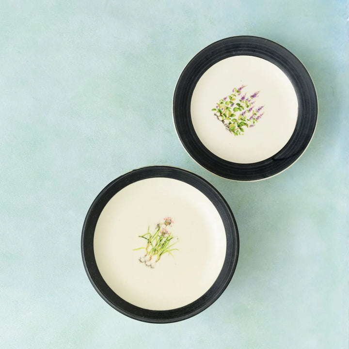 Handpainted Floral Wall Decor Plates | Handpainted Black Wall Decor Ceramic Plate Set of 2