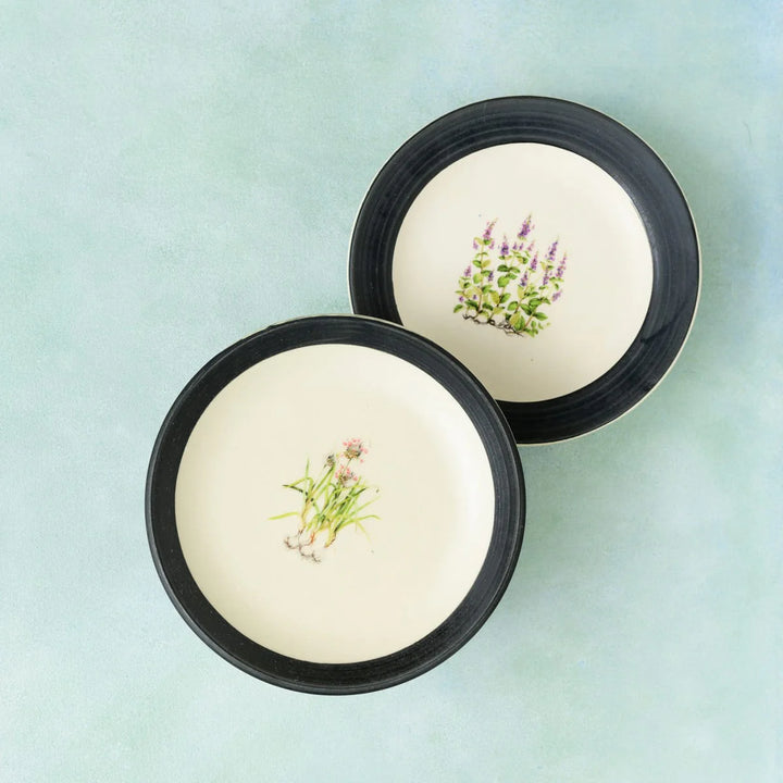 Handpainted Floral Wall Decor Plates | Handpainted Black Wall Decor Ceramic Plate Set of 2