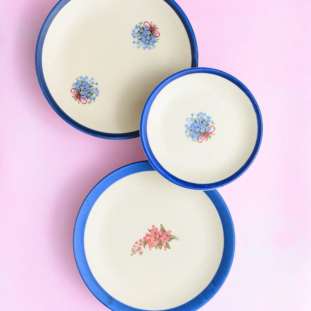 Handmade Floral Ceramic Wall Decor | Handpainted Blue Wall Decor Ceramic Plate Set of 3