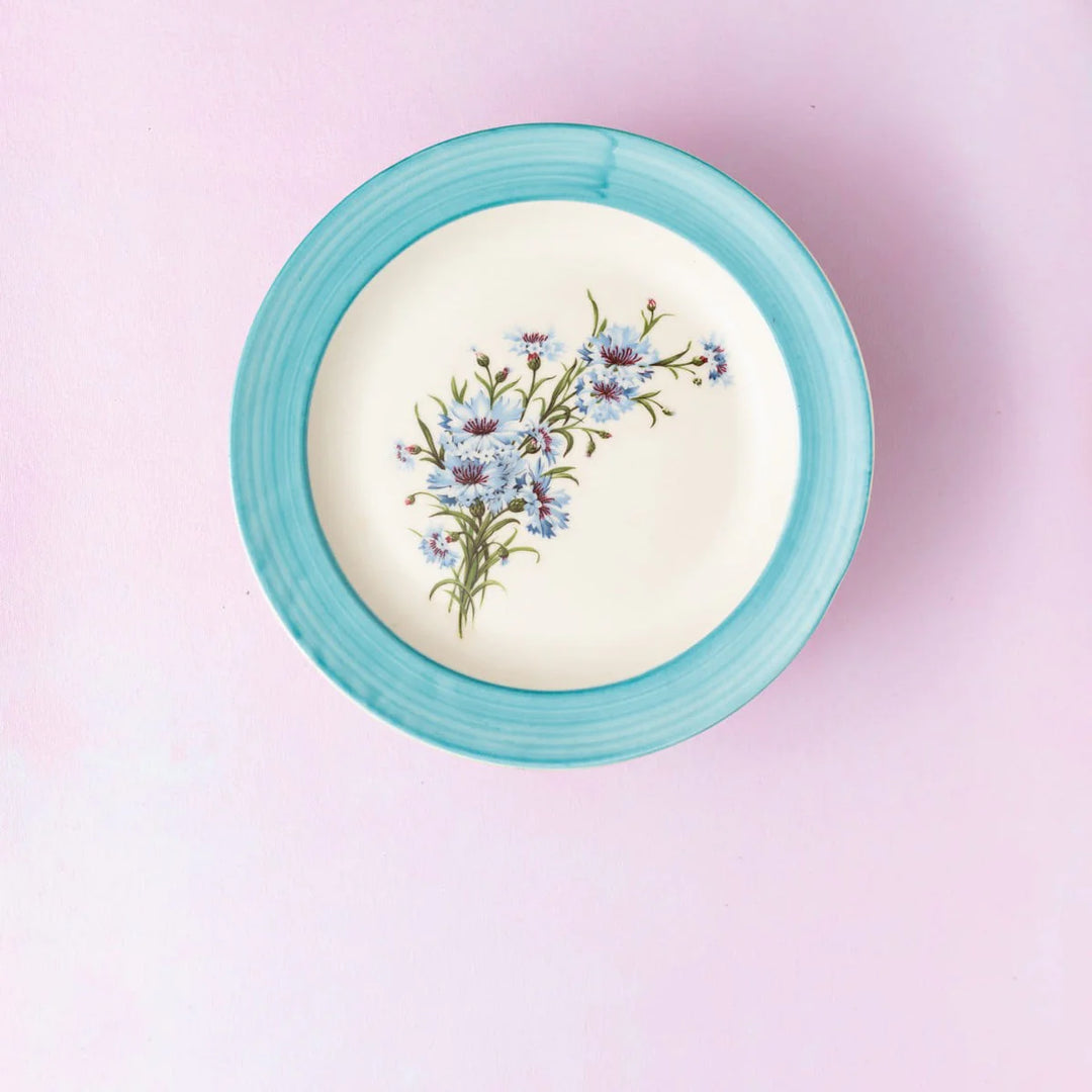 Floral Ceramic Plate Wall Decor | Floral Whispers in Sky Blue Wall Decor Ceramics Plate Big