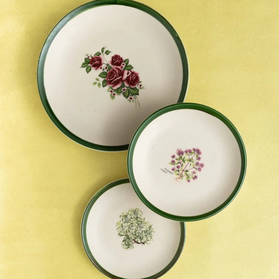 Handcrafted Floral Wall Decor Set | Handpainted Green Wall Decor Ceramic Plate Set of 3