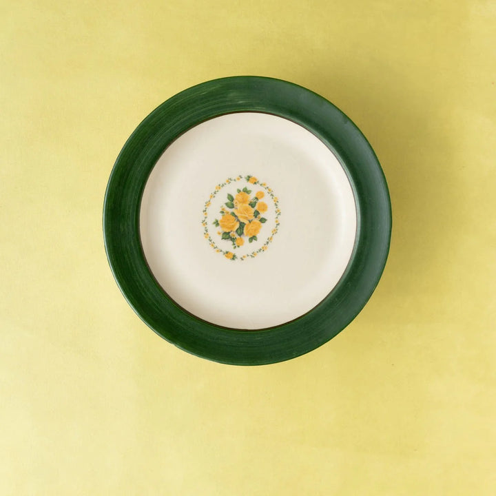 Nature-inspired Floral Wall Decor Plates | Handpainted Green Wall Decor Ceramic Plate Set of 5