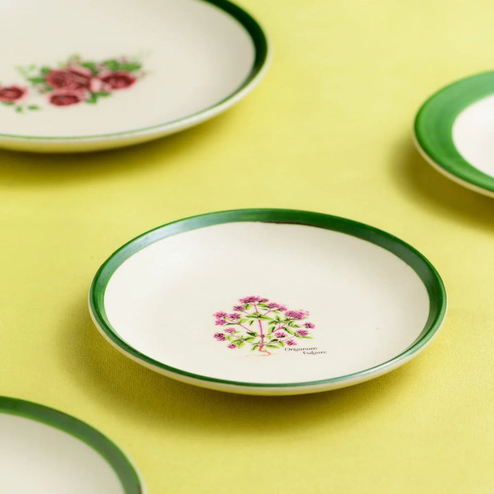 Green Ceramic Plate with Pink Flower Accent | Handmade Green Wall Decor Ceramic Plate Small - Pink Flower