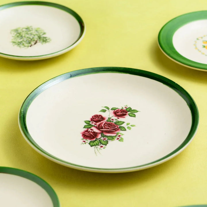 Handcrafted Floral Wall Decor Set | Handpainted Green Wall Decor Ceramic Plate Set of 3