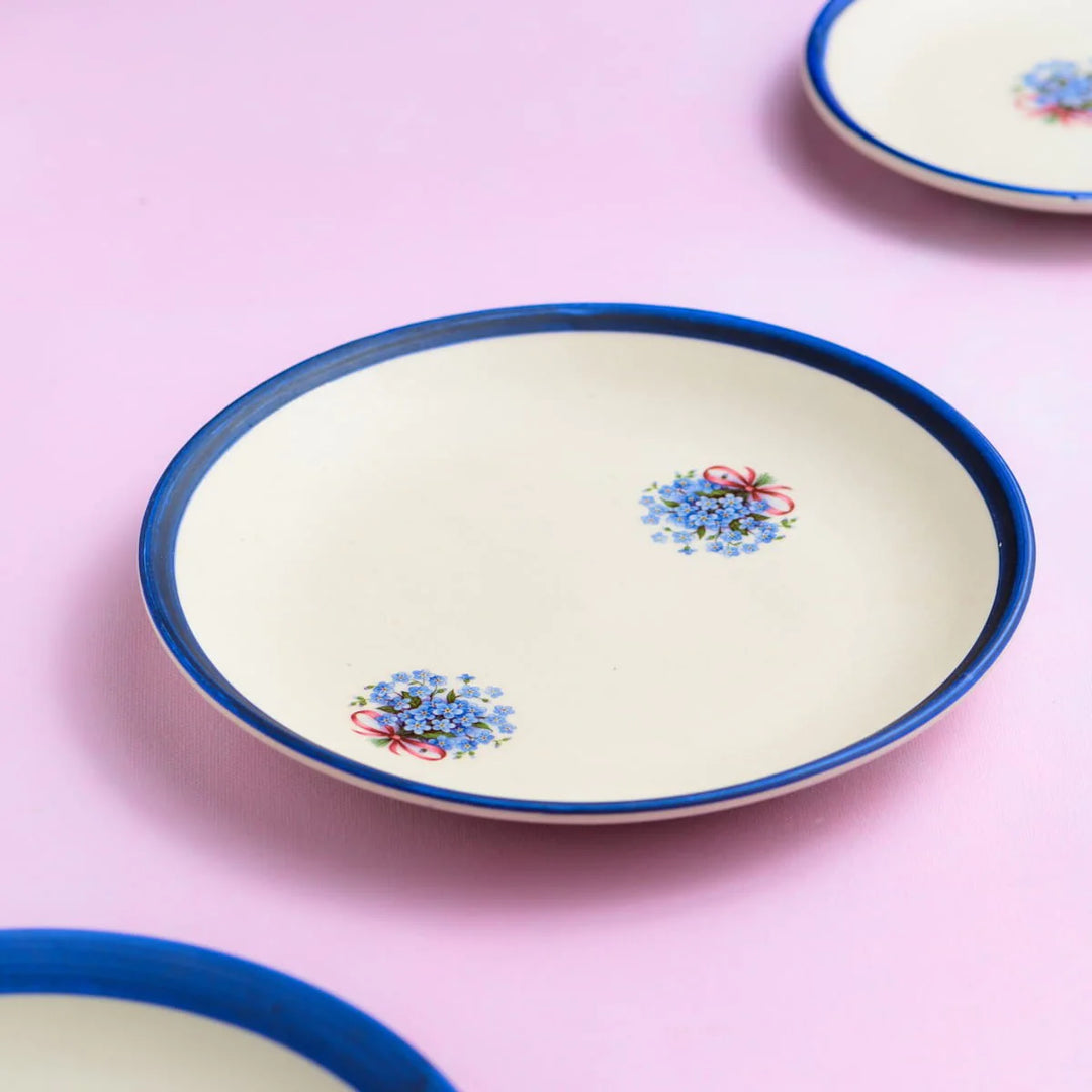 Handmade Floral Ceramic Wall Decor | Handpainted Blue Wall Decor Ceramic Plate Set of 3