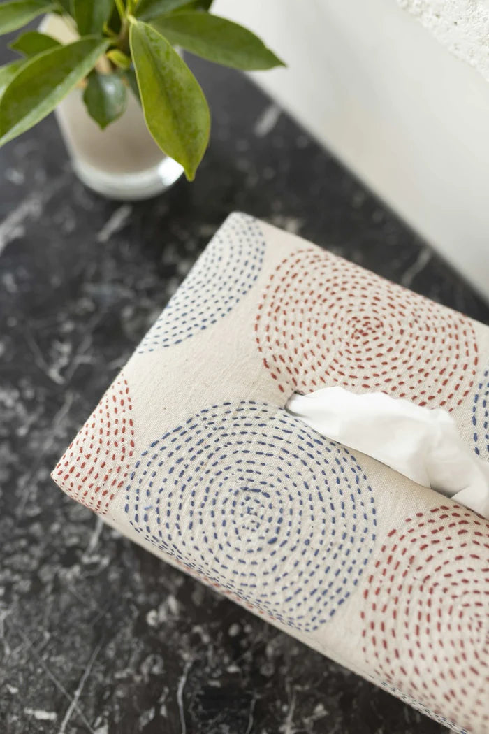 White Cotton Tissue Box with Hand Embroidery | Inej Handwoven Tissue Box - White