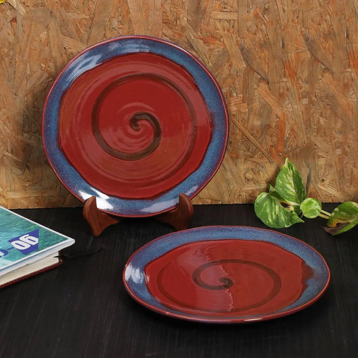 Red Ceramic Dinner Plates - Set of 2/6 | Handmade Ceramic Dinner Plates - Red
