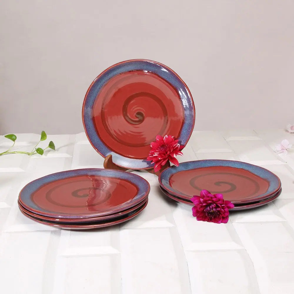 Red Ceramic Dinner Plates - Set of 2/6 | Handmade Ceramic Dinner Plates - Red