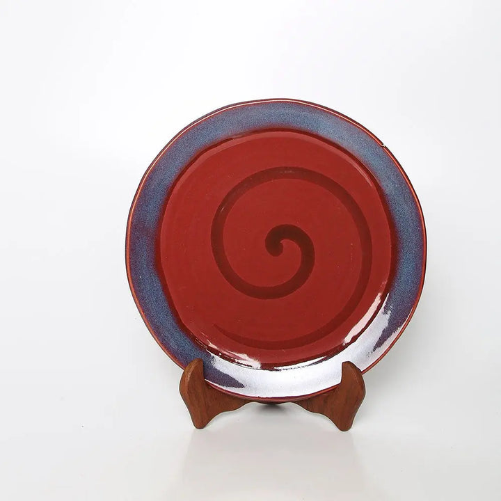 Ceramic Quarter Plates with Double Glaze Spirals | Handmade Ceramic Quarter Dinner Plates - Red