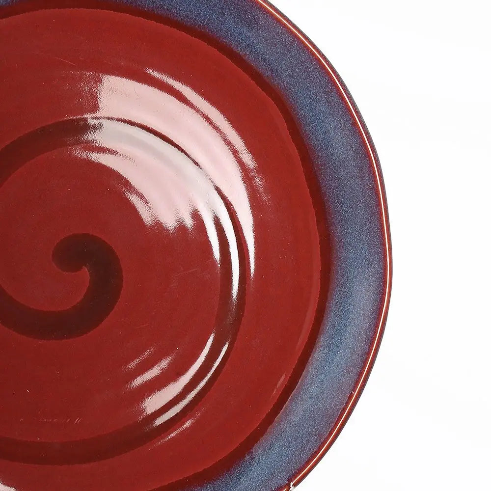 Ceramic Quarter Plates with Double Glaze Spirals | Handmade Ceramic Quarter Dinner Plates - Red