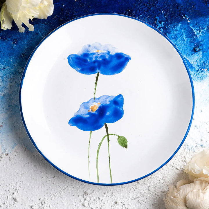 Ceramic Blue Flower Wall Plate | Handpainted Wall Decor Ceramic Single Plate - Blue Flower