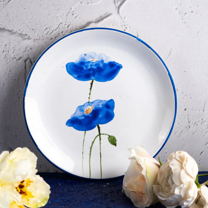 Ceramic Blue Flower Wall Plate | Handpainted Wall Decor Ceramic Single Plate - Blue Flower