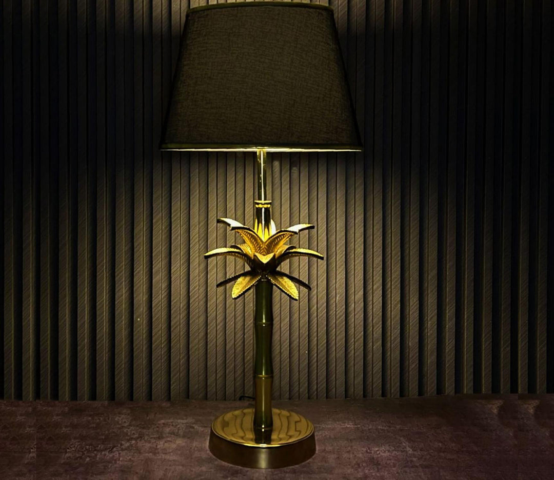 Coconut Tree Table Lamp with Black Cotton Shade