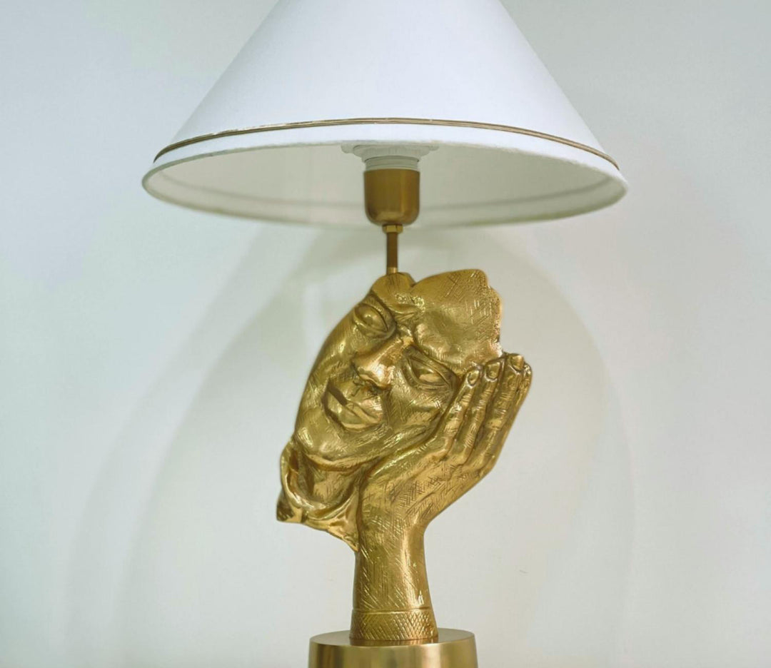 Peace Golden Brass Face Table Lamp