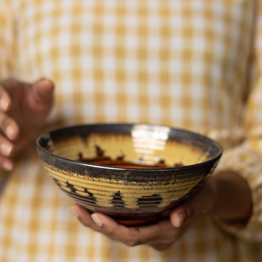 7 Handmade Ceramic Serving Bowl - Caramel Swirl Design | Handmade Ceramic Serving Bowl - Multi Color