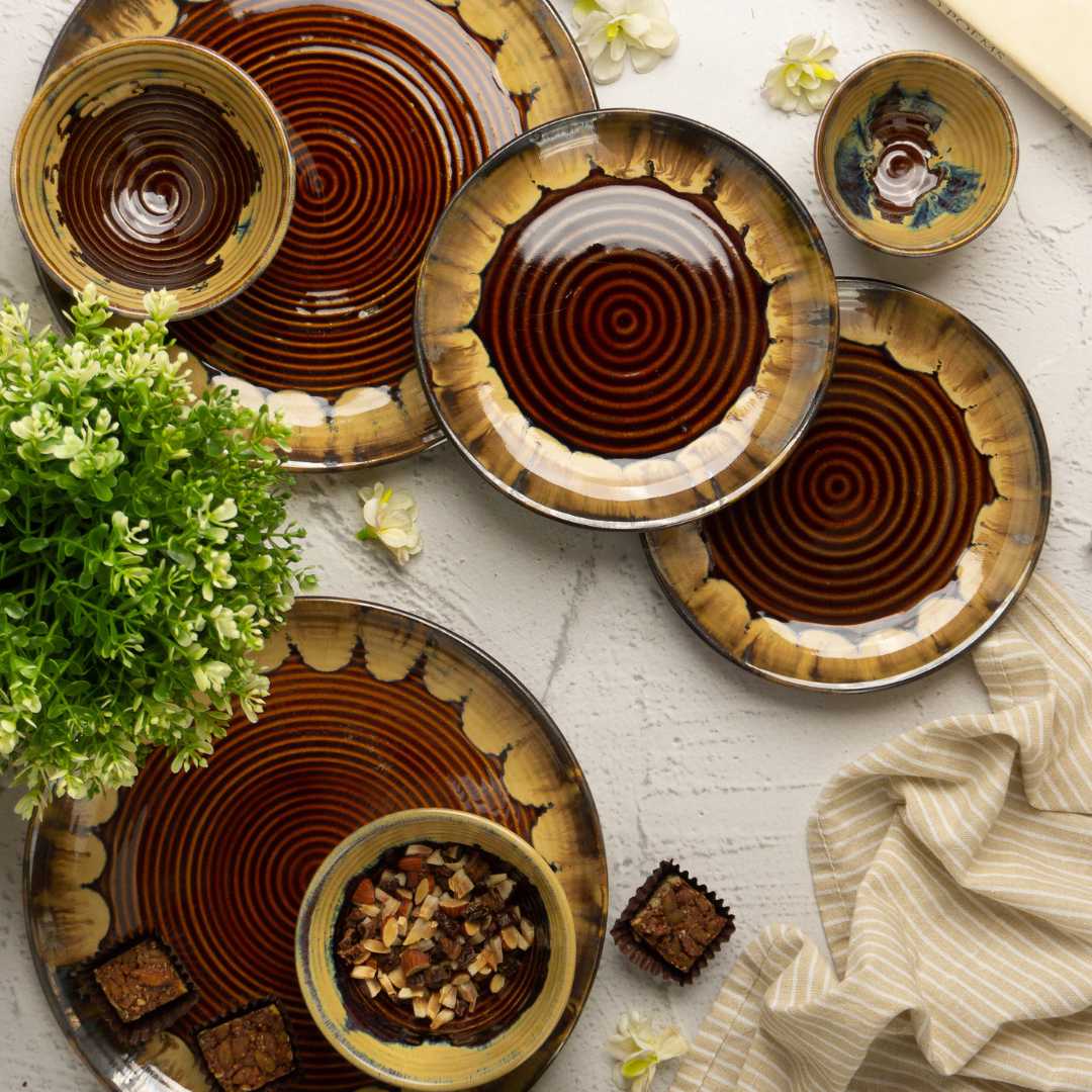 8-Piece Handmade Ceramic Dinner Set - Earthy Tones | Handmade Ceramic Dinner Set of 8 Pcs