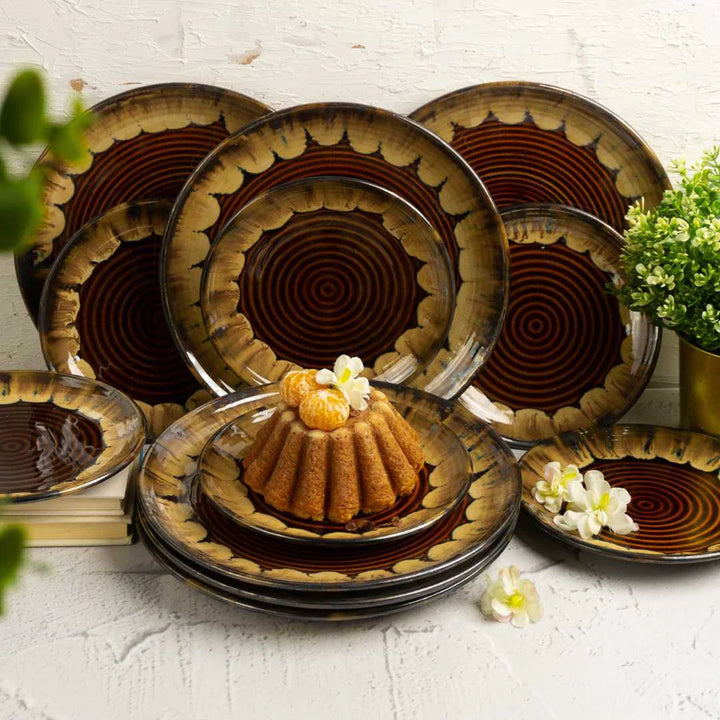 10-inch Colorful Floral Ceramic Plates | Handmade Premium Ceramic Dinner Plate Set - Brown