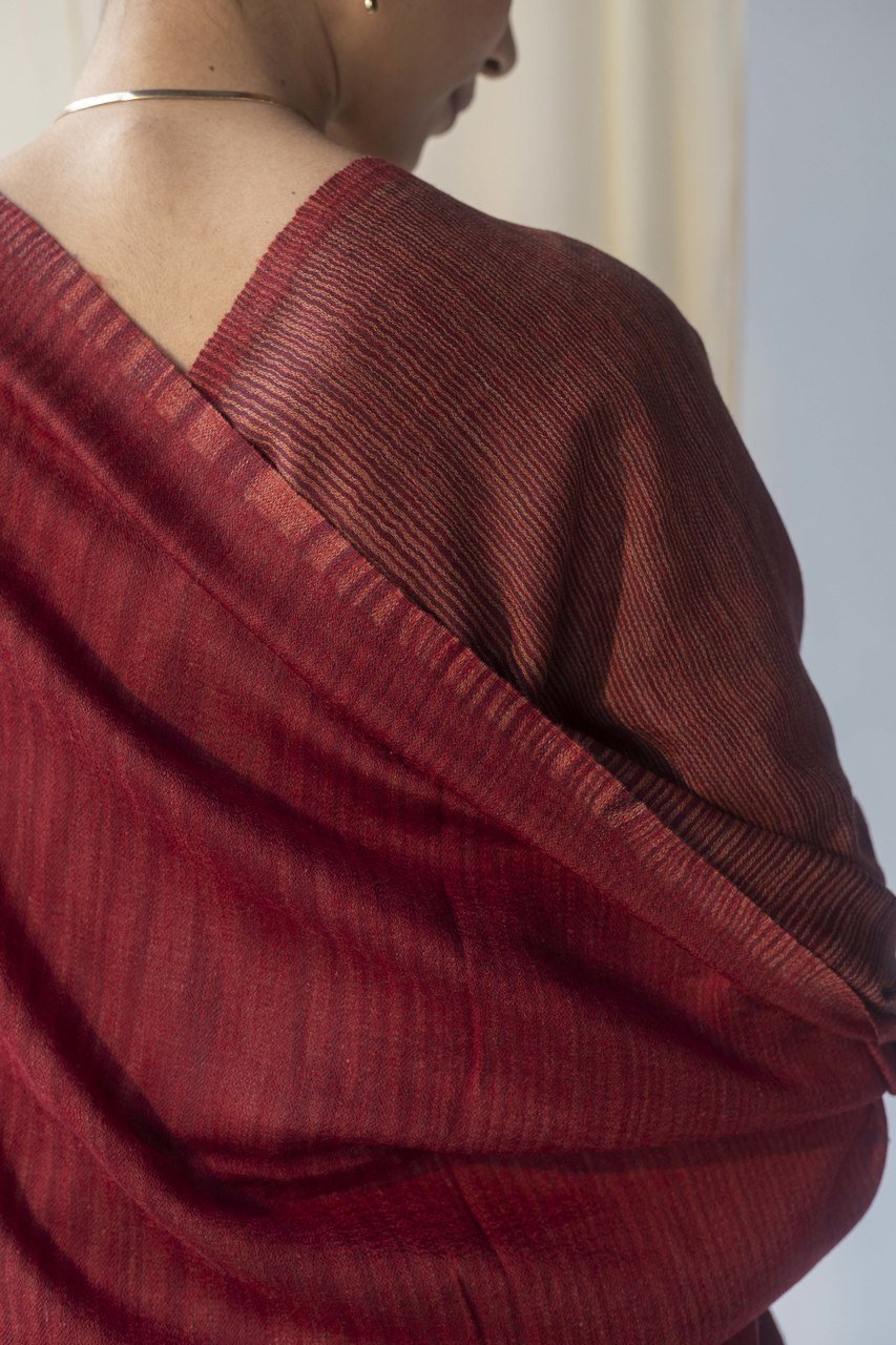 Red Cashmere Shawl - Reversible, Handwoven, Dry Clean Only | Amour Cashmere Shawl - Red